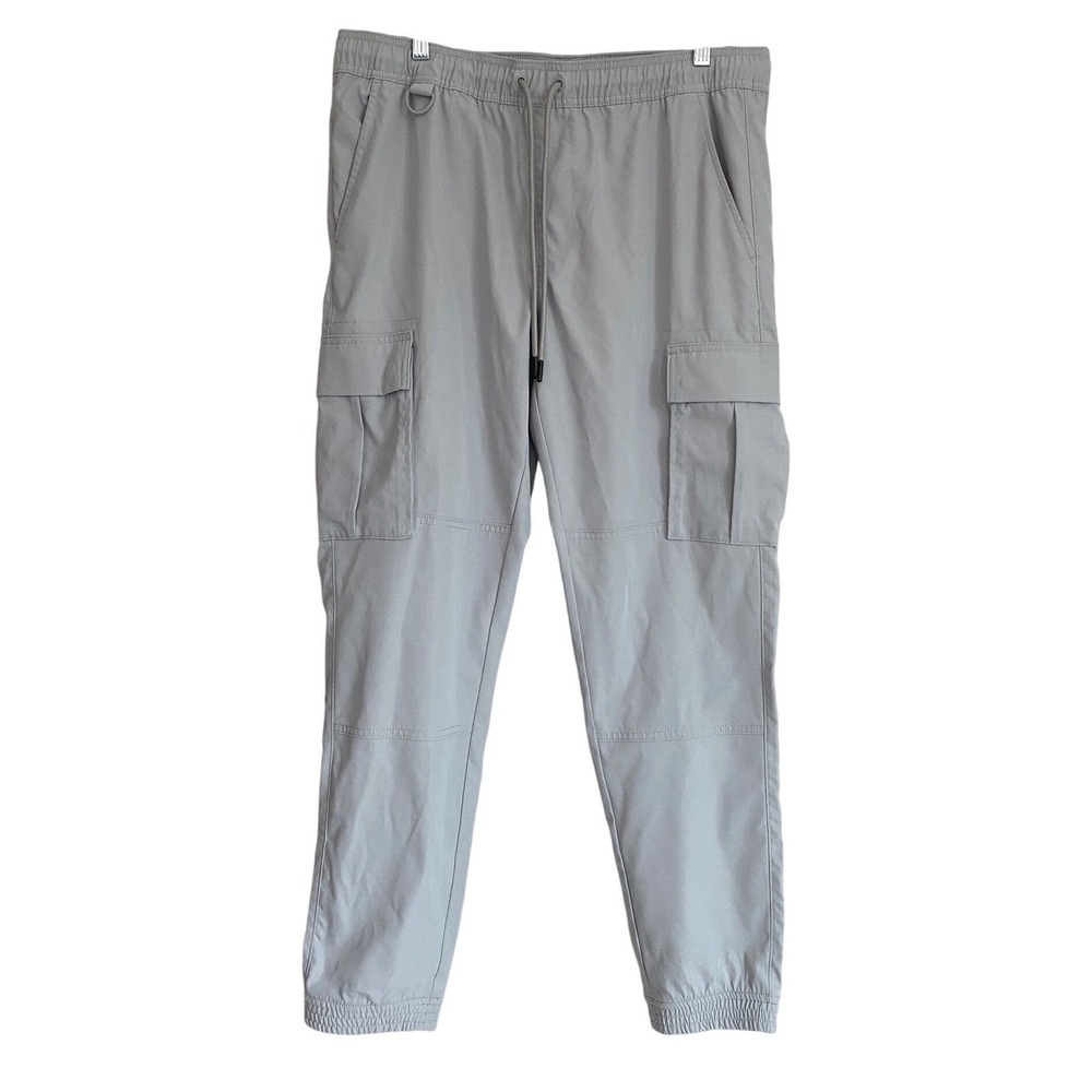 Tahari‎ Mens Light Gray Cargo Jogger Pants Elastic Waist Drawstring Size Large